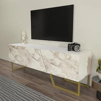 The Range Parla Modern TV Unit TV Stand for TVs up to 60" - White & White Marble Effect