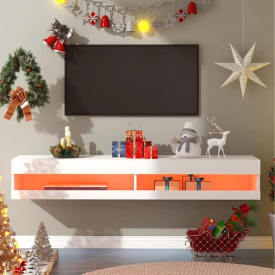 The Range TV Stand with LED Lights, Floating Entertainment Center Media Console - White