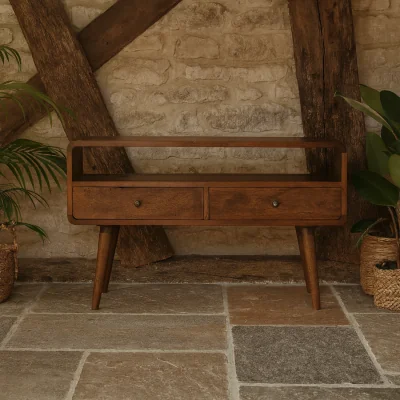The Range Ostuni Mango Wood TV Unit 900 x 350 x 2 Drawers and Open Shelf - Brown