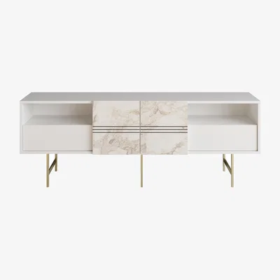 The Range Derin 180cm Wide TV Stand and Media Console - White Marble Effect