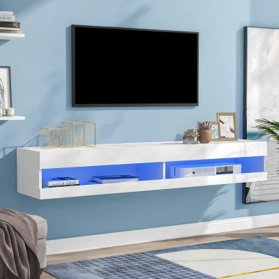 The Range Floating TV Stand Media Console Storage Shelf with LED Lights - White