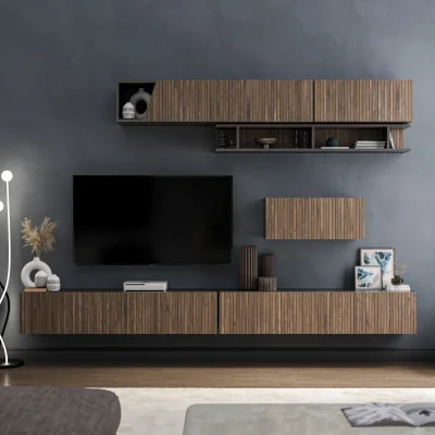 The Range Boston  Wall Mounted Entertainment Center - Black and Alina Pattern