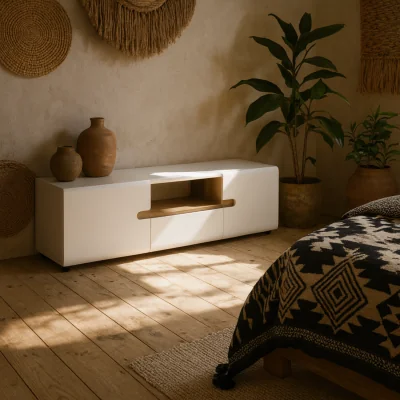 The Range Foxwhisk Wide TV Media Unit in White and Truffle Oak - White