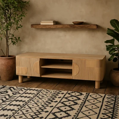The Range Buffalo Mango Wood 2 Door TV Unit Natural Finish - Brown