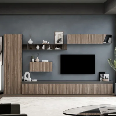 The Range Nice Wall Mounted Entertainment Center - Black and Alina Pattern
