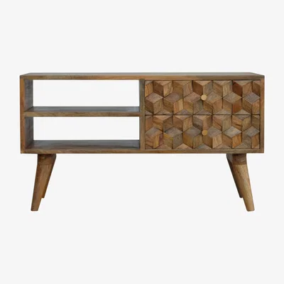 The Range Chestnut Cube Carved 2 Drawer, 2 Slot Media Unit - Orange