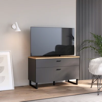 The Range Klara TV Unit with 1 Drawer 1 Flip Door in Grey and Oak - Grey & Oak