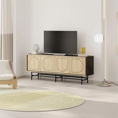 The Range Decortie Modern TV Stand with Laser-Cut Doors for 58 Inch TVs, Moss Green, Oak - Moss Green, Oak