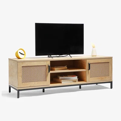 The Range Lena Rattan TV Units with 2 Storage Cupboards and Shelves - Brown