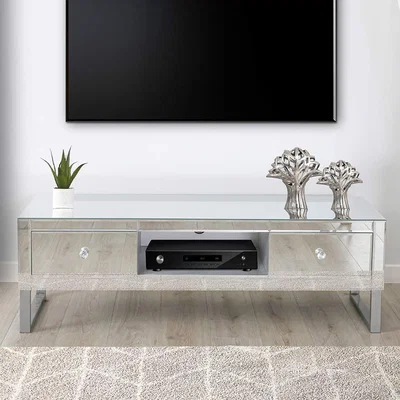 The Range Wide Mirrored 2 Drawer TV Entertainment Unit - Silver