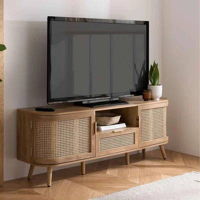 The Range Rattan TV Entertainment Unit Curved Oak Cabinet Birlea Sark - Rattan