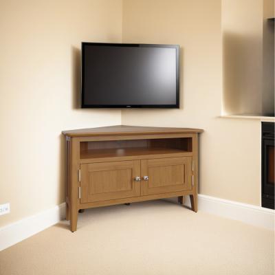The Range FWStyle Solid Natural Oak 2 Door Corner TV Unit - Brown