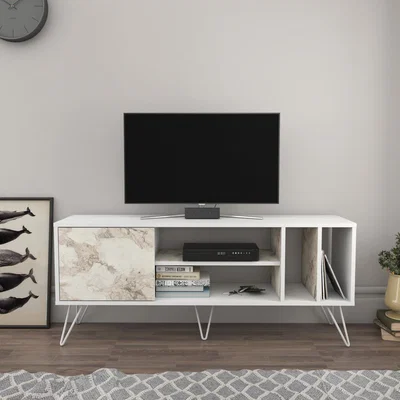 The Range Miranda 140 cm Wide TV Unit TV Stand for TVs up to 60" - White Marble Effect