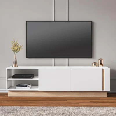 The Range Camillo Wide TV Stand - White and Light Walnut Colour - White