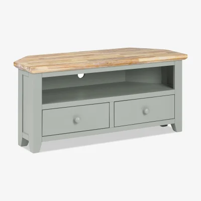 The Range Florence Corner TV Unit with 2 Drawers - Sage Green
