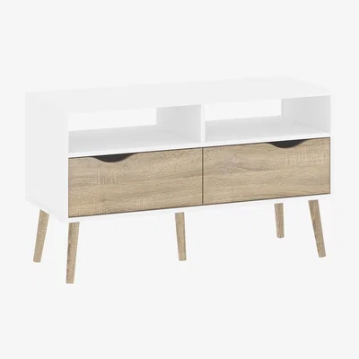 The Range Toyen TV Unit Two Drawers - White and Oak