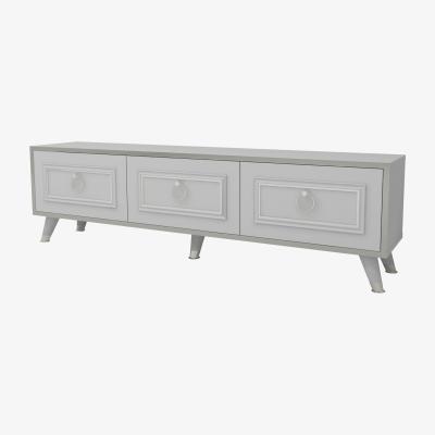 The Range TV Stand 150 cm Wide Media Console with Cabinets Esmera - White & Silver Band