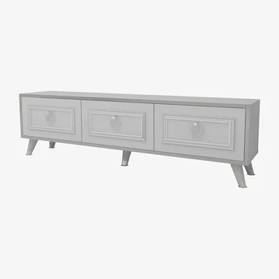 The Range TV Stand 150 cm Wide Media Console with Cabinets Esmera - White & Silver Band