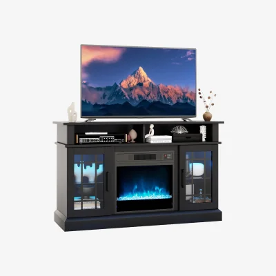 The Range Rustic TV Stand with Electric Fireplace - Black