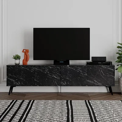 The Range Dune Modern TV Stand Multimedia Centre TV Unit - Black Marble Effect