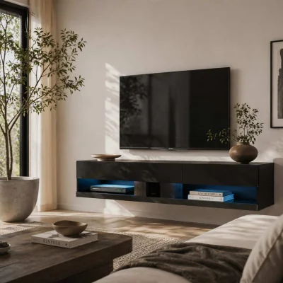 The Range Vare 150cm High Gloss Black Floating TV Unit with LED Lighting for TVs up to 65 Inches