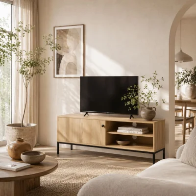 The Range Layo 120cm TV Stand, Wood-Effect Brown, Sliding Door for TVs up to 50 inches