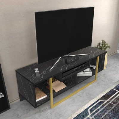 The Range Astona 06 - 120 cm Wide Industrial TV Stand Tv Unit with Shelves - Black Marble Effect