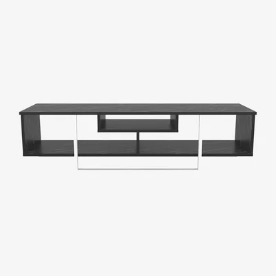 The Range Asal 150 cm Industrial TV Unit TV Stand with Shelves - Black Marble Effect Top and White Legs