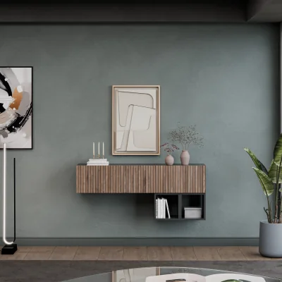 The Range Genova Wall Mounted Entertainment Center - Black and Alina Pattern