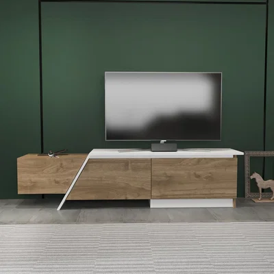The Range Zonas 180cm Wide Modern TV Unit - Walnut Pattern and White