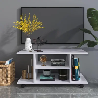 The Range Modern TV Cabinet Stand 3 Tier Shelf Storage with Wheels - White/Black