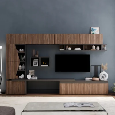 The Range London Wall Mounted Entertainment Center - Black and Alina Pattern