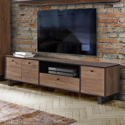 The Range Dark Oak Black Wide TV Unit Cabinet Up To 60" TV - Brown