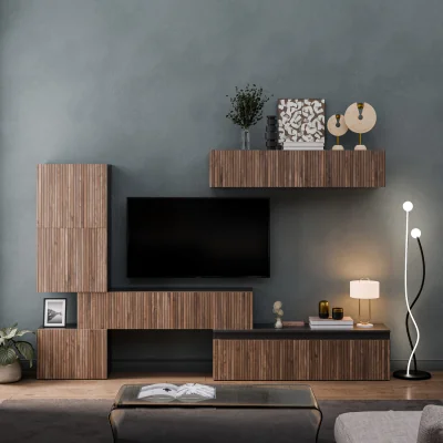 The Range Valencia Wall Mounted Entertainment Center - Black and Alina Pattern