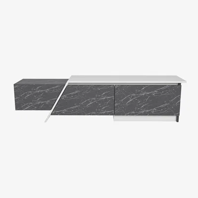 The Range Zonas 180cm Wide Modern TV Unit and TV Stand with Cabinets - White and Black Marble Effect