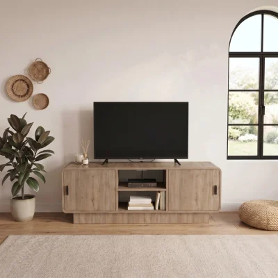 The Range Decortie Rovel TV Unit For TVs Up To 55in With Cupboard Storage - Natural Oak