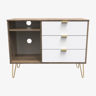 The Range Linear 3 Drawer TV Unit - White Matt & Vintage Oak