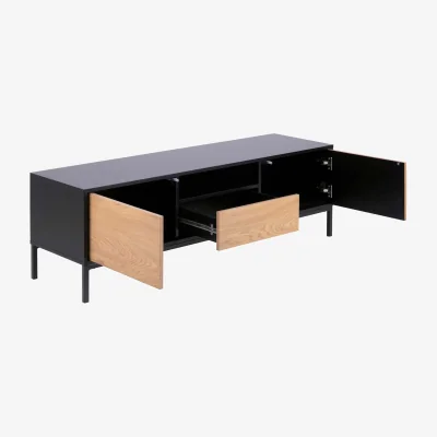 The Range Wyld Haus El Paso TV Unit, Black Frame with Wild Oak Veneer, 2 Doors 1 Drawer - Black