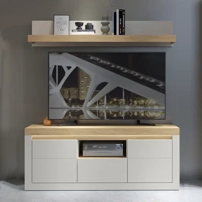 The Range Naxxar TV Cabinet with 2 Doors and 1 Drawer in Cashmere and Stone Oak - Cashmere & Stone Oak