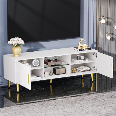The Range Modern White TV Stand with Gold Accents and Open Shelves - white
