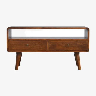 The Range Curved Grey Washed Media Unit-TV Stand - Orange