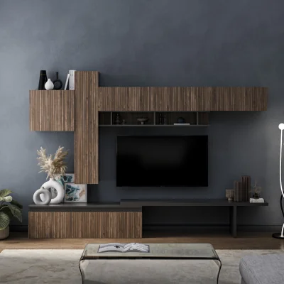 The Range Aosta Wall Mounted Entertainment Center - Black and Alina Pattern