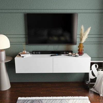 The Range White Poli Floating Wall Mounted TV Stand for TVs up to 70" - White