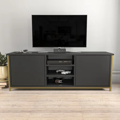 The Range Otis 140 cm Wide Tv Stand Anthracite and Gold - Anthracite