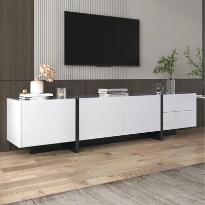 The Range High Gloss TV cabinet with doors and drawers - White