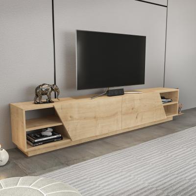 The Range Rhodes 240 cm Wide Modern TV Unit TV Stand with Shelves - Sapphire Oak Pattern