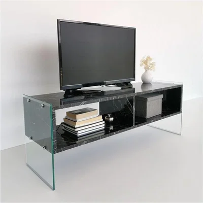 The Range Major TV Unit Black Marble Look 120 cm Tv402 Transparent Marble Pattern - Transparent & Black