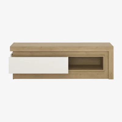 The Range Lyon 1 Drawer TV Cabinet with Open Shelf in Riviera Oak/White High Gloss - Oak