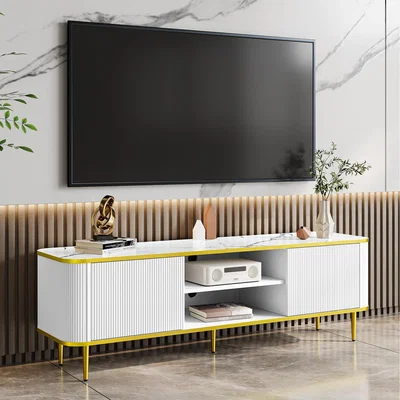 The Range TV Stand Unit Living Room Cabinet Faux Marble - White