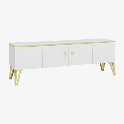 The Range TV Stand with Cabinets Apine - White & Gold Band